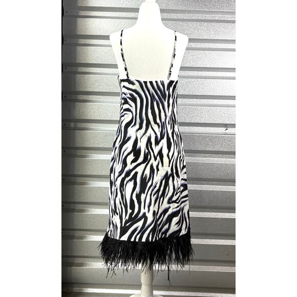 Le Superbe Zebra Stripe Slip Dress, Ostrich Feathers, Women's Size S - Picture 2 of 9